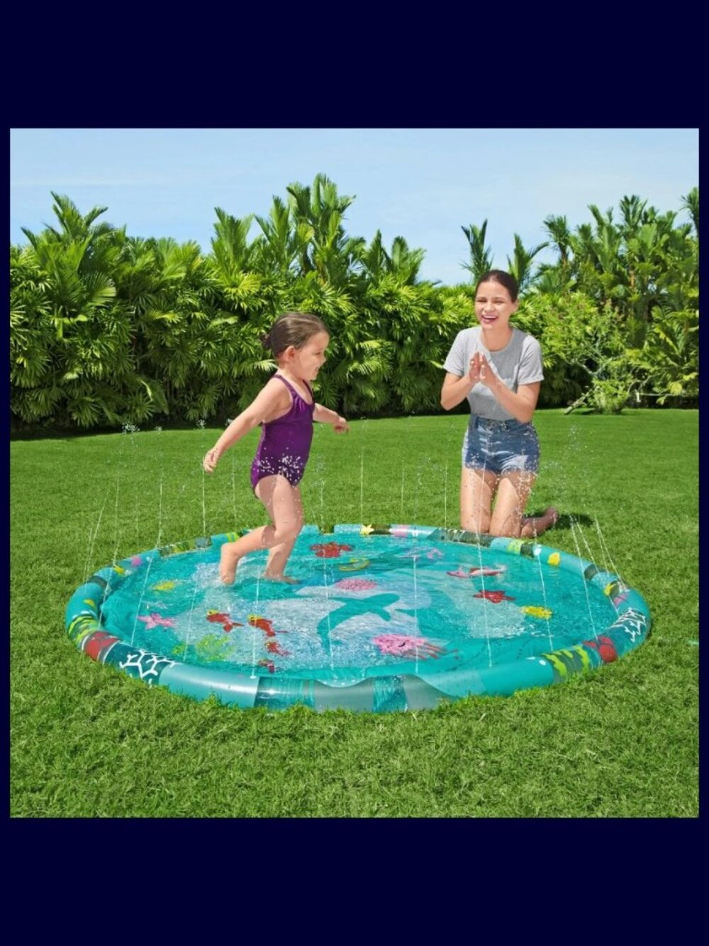 NIB Underwater Splash Pad w/ Built-In Sprinklers & Inflatable Rim by Bestway 65"